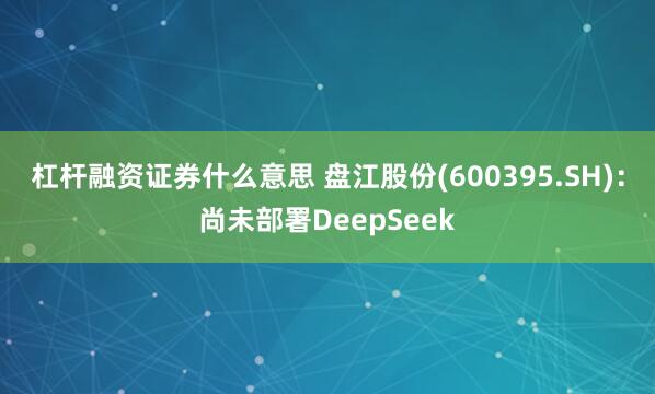 杠杆融资证券什么意思 盘江股份(600395.SH)：尚未部署DeepSeek