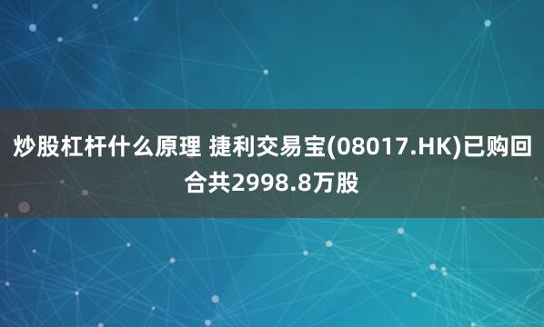 炒股杠杆什么原理 捷利交易宝(08017.HK)已购回合共2998.8万股