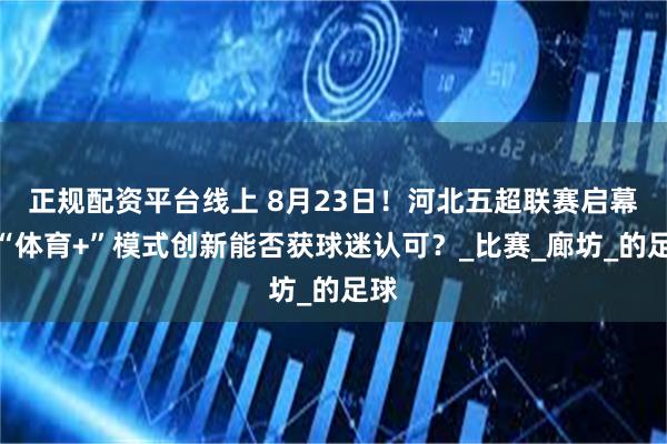 正规配资平台线上 8月23日！河北五超联赛启幕，“体育+”模式创新能否获球迷认可？_比赛_廊坊_的足球